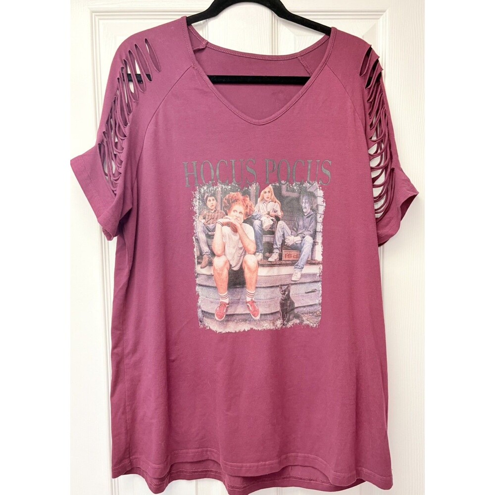 Hocus Pocus T Shirt 2XL cut sleeves gangsta burgundy Halloween women’s